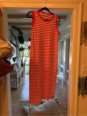 KULE Anthropologie Red Orange & White Striped The Tank Dress Small